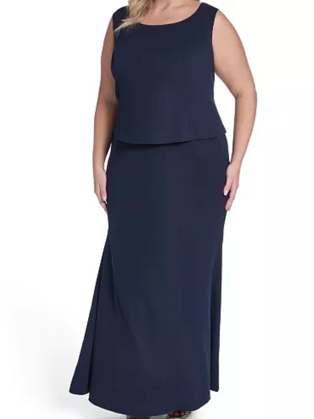 Jessica Howard Size 12 Navy Blue Sheath Chiffon Evening Mother of Bride Dress